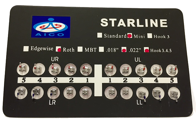 (image for) Starline - Set of Brackets - Roth - .022 - Hooks on 3,4 and 5